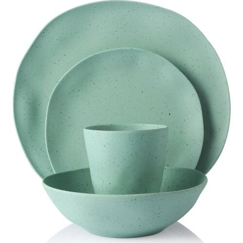 LEKOCH European 4PCS for 1 person Rough-grain Bamboo fiber dinner plates Simple Western salad Soup bowl Steak dishes and plates