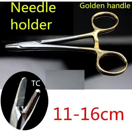 Medical Double-fold eyelids surgical Needle holder 11 12 12.5 14cm thin skin suture forcep gold handle TC Cosmetology instrument