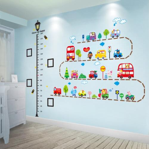 Street Light Height Measurement Wall Stickers DIY Cartoon Cars Wall Decals for Kids Rooms Baby Bedroom Nursery Home Decoration