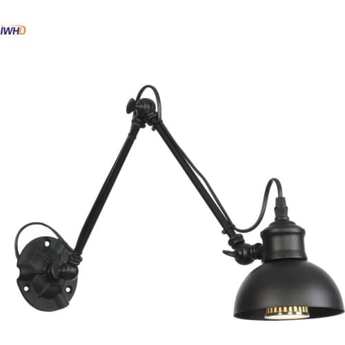 IWHD Loft Industrial Style Vintage Wall Lamp Bedroom Cafe Stair Light Swing Long Arm Retro Wall Lights Sconce Wandlamp LED