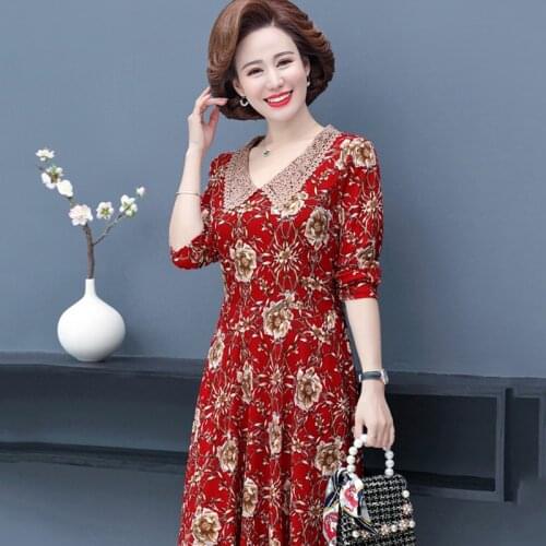 New Spring Autumn Long-sleeve Casual Dress Middle-aged Womens Fashion Long Plus size Dresses floral Loose Pullover Dresses 5XL
