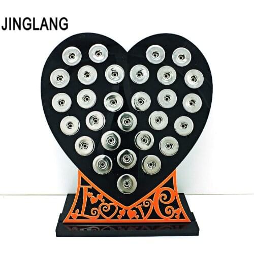 New Arrival 18mm Snap Button Display Stands Fashion Heart Black Acrylic DIY Interchangeable Button Jewelry Display Board