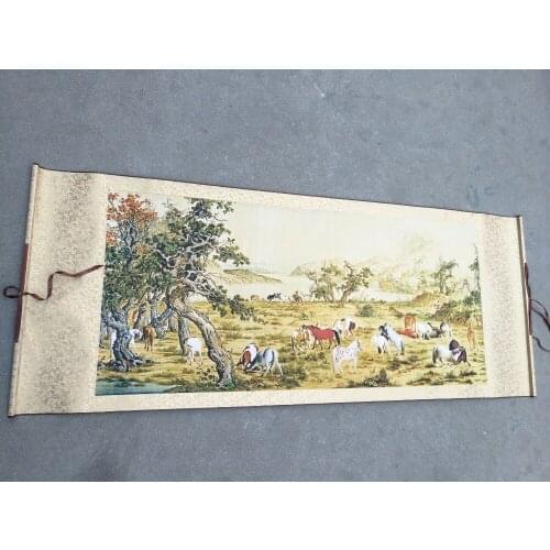 Hand-painted Chinese paintings, long axis of the Qing Dynasty in China,Horse map,Free shipping