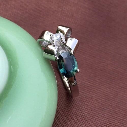 Romantic sapphire flower ring natural dark blue sapphire silver ring solid 925 sterling silver sapphire ring for evening party