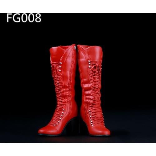 1/6th Red Womens Middle Long Boots Shoe For 12" Female Figure FG008