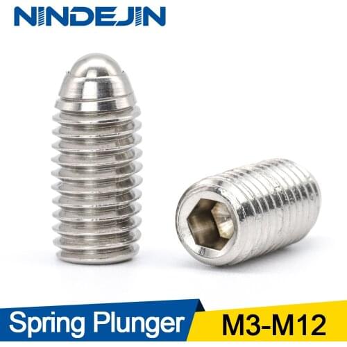 NINDEJIN 2-15pcs Hex Hexagon Socket Ball Domed Point Set Screws Metric Spring Plunger Screw Stainless Steel M2/M3/M4/M5/M8/M10