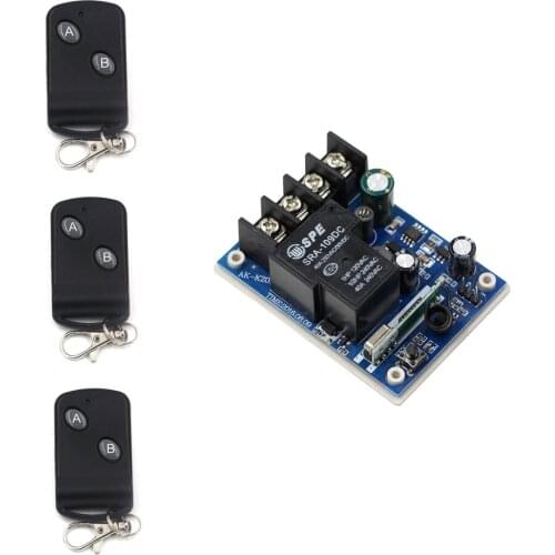 Wide Voltage DC12V 24V 36V 48V 30A 1CH RF Wireless Remote Control Switch System Receiver & 3 Transmitter with Learning Code