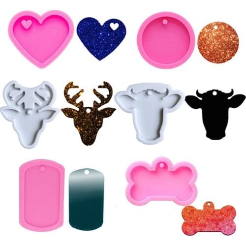 DIY Dog Bone Shaped Silicone Mold Round Keychain Epoxy Resin Mould Dog Tag Pendant Casting Mold