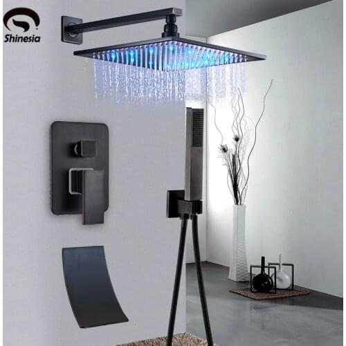 Luxury Black Bronze Shower Faucet Set 3-Function Switch Wall Mount Rain Shower Faucet With Hand Shower Tub Spout Hot Cold Mixer