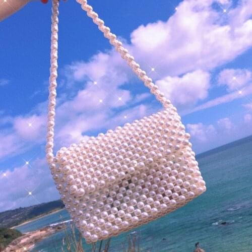 Pure handmade pearl bag exquisite shoulder bag retro Beaded fashion female mobile phone bag armpit bag horizontal bag