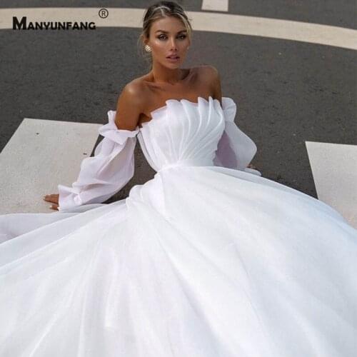 100% Real Strapless Court Train Removeable Sleeve Bridal Ball Gown 2021 Hot Sale Zipper Back Wedding Dress Robe De Mariée