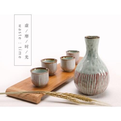 Japanese high grade vintage wine set ceramic hip flasks sake pot cup portable flask liquor bottle distiller retro drinkware