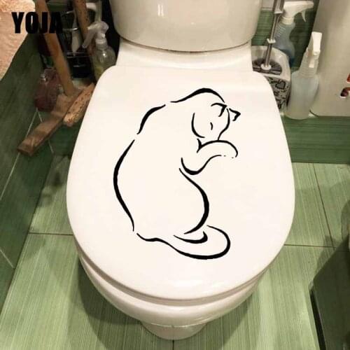 YOJA 17.1X24.1CM Cute Catroom Cat Toilet Sticker Home Bedroom Decor Wall Decal T5-0120