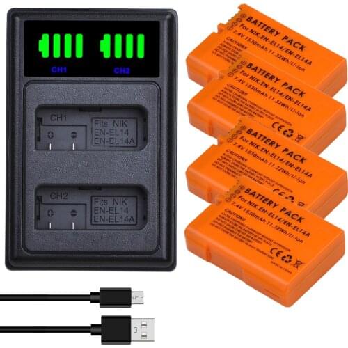 EN-EL14 EN-EL14a ENEL14 EN EL14 EL14a Liion Battery + LCD USB Dual Charger for Nikon D3100 D3200 D3300 D5100 D5200 D5300 P7000