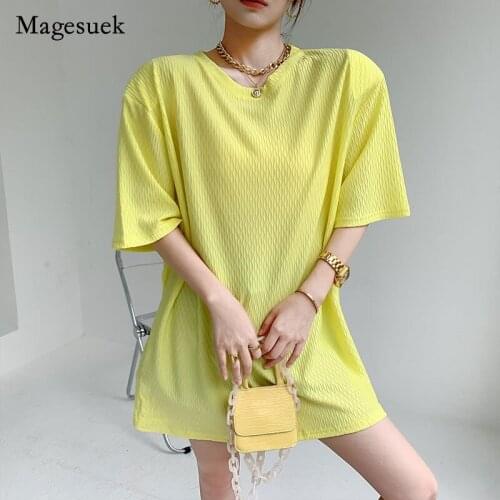 Summer Women Stand Shoulder T-shirt Short Sleeve 2021 New Solid O-neck Loose T-shirts Casual Simple Office Lady Tops Blusa 15634