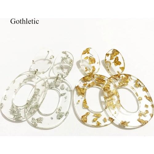Gothletic Gold/Silver-Color Foil Oval Acetate Lucite Drop Earrings for Women Fashion Jewelry 2019 NEW