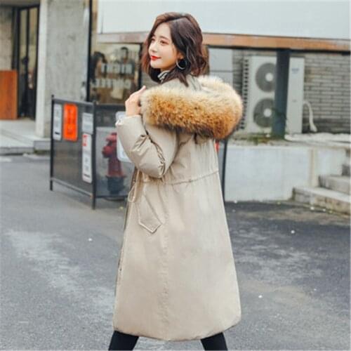 2019 Winter Down Jacket Woman Hooded Large Fur Collar Long Coat Plus Size Korean Thick Warm Womens Jackets Femme Doudoune 171