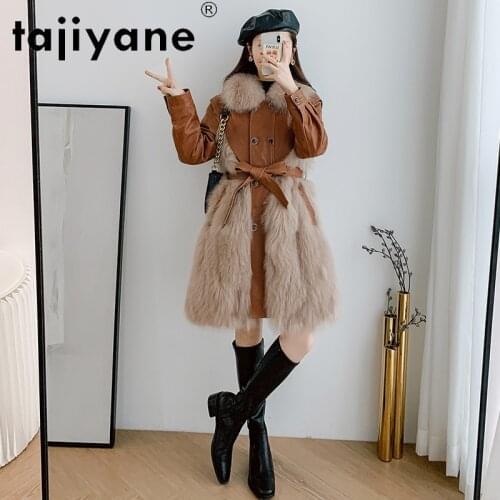 Winter Leather Real Clothes for Women Ladies Woman 100% Fox Fur Long Coats Womens Sheepskin Jackets Femme Veste TN1454