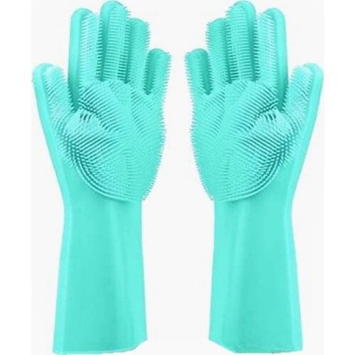 1pair Green Magic Silicone Dish Washing Gloves Kitchen Accessories Dishwashing Glove Household Tools for Cleaning Car Pet Brush