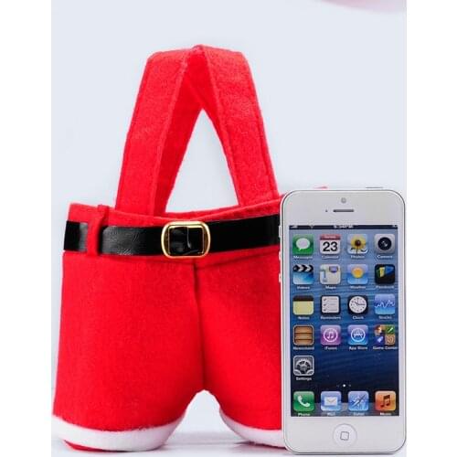 10 Pcs Merry Christmas Gift Treat Candy Wine Bottle Bag Santa Claus Suspender Pants Trousers Decor Christmas Gift Bags