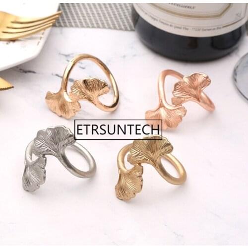 100pcs Ginkgo Shape Napkin Buckle Ring Metal Alloy Gingko Leaf Serviette Holder Wedding Party Banquet Table Decoration