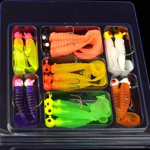 17pcs Fishing Bait Soft Lure Belly Chest Fork Dice Simulation Maggots Soft Worm Lure Lure Set Head Jig Hooks Fishing Baits Set