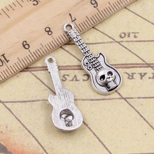 20pcs Charms Guitar Skull 32x11mm Tibetan Silver Color Pendants Antique Jewelry Making DIY Handmade Craft For Bracelet Necklace