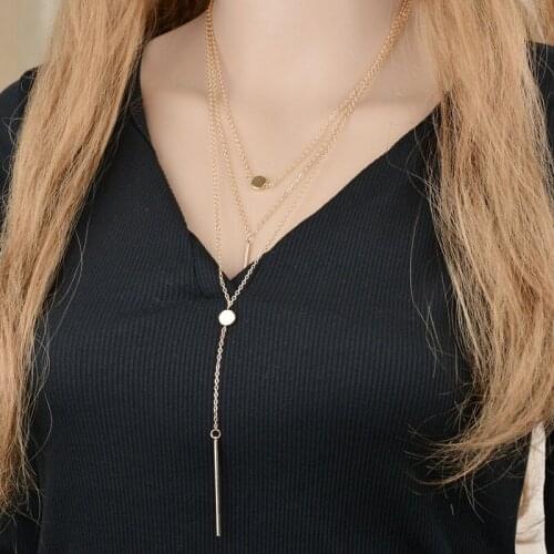 GOLD Dots Metal Bar Chain Presents&Necklace For women Stainless Steel Necklaces Statement Three Layers Choker Necklace SE200037