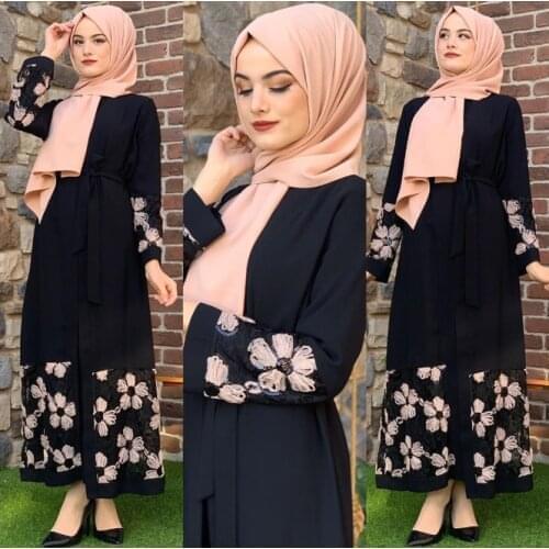 2021 New Muslim Robe Digital Printing Dress Arab Womens Robe Islamic Turkey Middle East Clothes Black