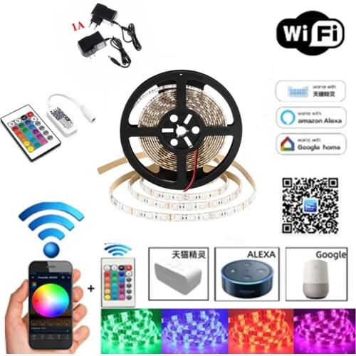 5050 RGB LED Strip Phone Control Wireless WiFi Tape Works With Amazon Alexa Google Home IFFFT DC 12V Flexible Strip Light+Power