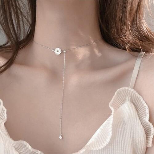 925 Sterling Silver Shell Daisy Charm Pendant Necklace For Women Wedding Romantic Wedding Party Jewelry Gift Choker Collar