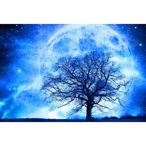 Needlework 5D DIY Diamond Painting Black And White Moon Tree Scenery Diamond Embroidery Full Round Square Mosaic Rhinestones