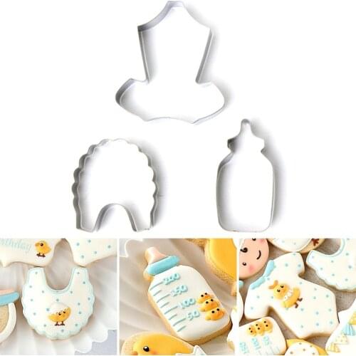 Baby Shower Bottle Bib Shape Biscuit Cookie DIY Chocolate Cutter Fondant Feeding Bottle Cake Mold Pastry bakeware Tool