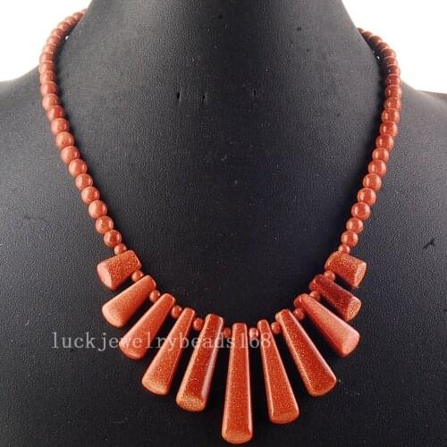Free Shipping Fashion Jewelry Goldstone Art Beads Necklace 18.5" FG7618