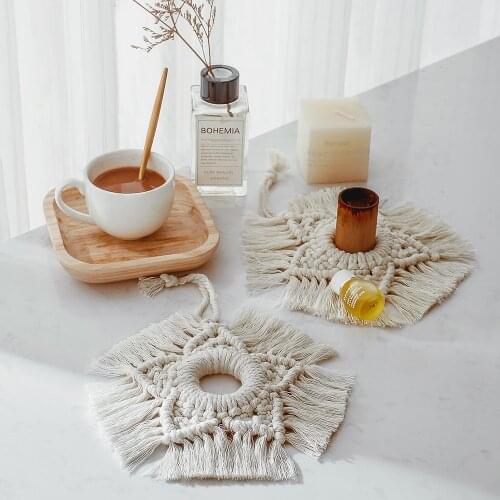 Bohemian Macrame Coasters Pad Table Decor Placemats Handmade Cotton Nordic Mini Wall Hanging Tapesty Home Coffee Shop Decor T543