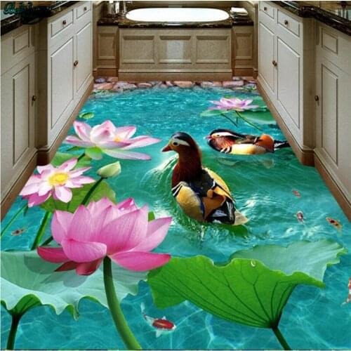 Beibehang Large custom flooring Chinese lotus mandarin duck bathroom living room 3D floor decoration painting