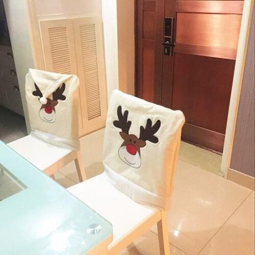 Cartoon Beige Elk Deer Christmas Chair Cover Kitchen Table Chair Covers Xtmas Happy New Year Home Dinner Hotel Party Decor