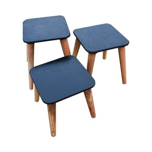 WOODEN Beech Wood Square 3-Stool paintable personalizable retro healthy natural stool coffee table table bedside zigzag