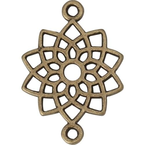 Doreen Box Zinc Based Alloy Connectors Lotus Flower Vintage DIY Hollow Jewelry Accessories 20mm( 6/8") x 14mm( 4/8"), 100 PCs