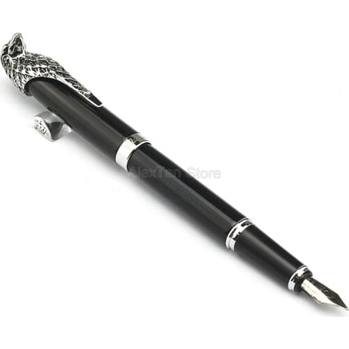 Fuliwen Owl Fountain Pen Eagle Head Clip Writing Pens Medium Nib 0.7mm , Black Barrel Gift Pen For Office & Home Business
