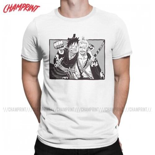 Luffy And Zoro One Piece Mens T Shirts Anime Novelty Tees Short Sleeve O Neck T-Shirt 100% Cotton Classic Clothing