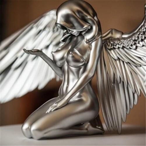 Art Angel Female Woman Wing Kneeling Cloak Hat Figurine Resin Ornament for Garden Home Art Decoration Accessories