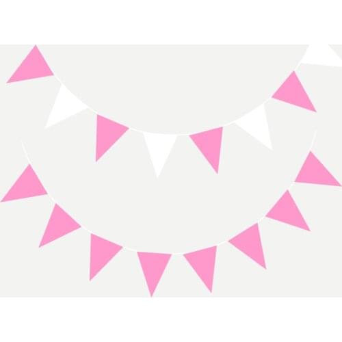 Hot 40M White Pink Green Fabric Pennant Wedding Banner Background Triangle Flags Bride Bunting Garland Home Party Festival Decor