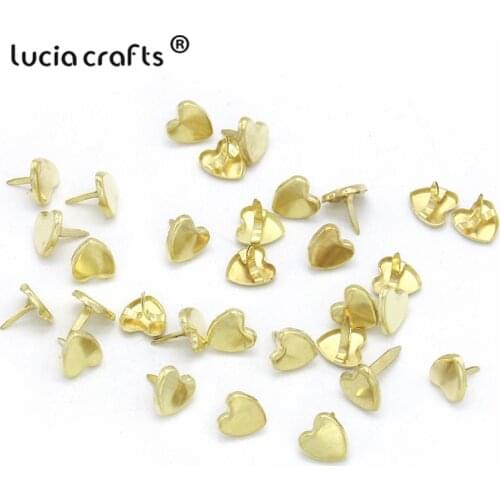 Lucia crafts 50pcs 9mm Gold Iron Heart Brads Scrapbooking Embellishment Metal Handcrafts DIY Decoration Accessories G0910