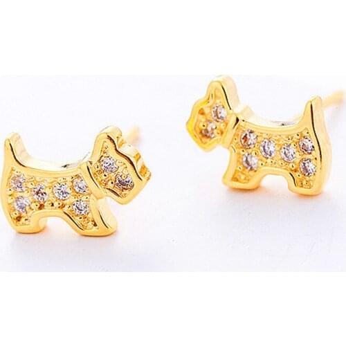 Cute and Exquisite Zircon Dog Stud Earrings Sweet Mini Dog Silver Plated Female Stud Earrings Korean Fashion Female Jewelry