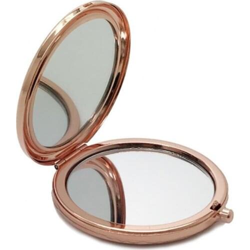 Mini Makeup Mirror Foldable Portable Metal Round Case Two-side Pop-Up Handheld Pocket Cosmetic Mirrors Rose Gold Silver