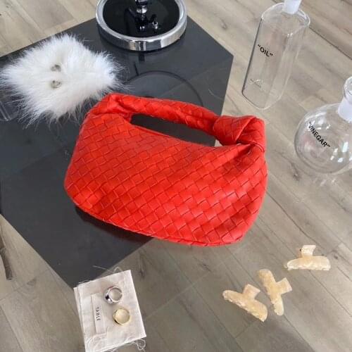 2021 Fashion Korean style Handmade Woven Mini Jodie Medium Size Bag Pouch Clutch PU Synthetic Leather