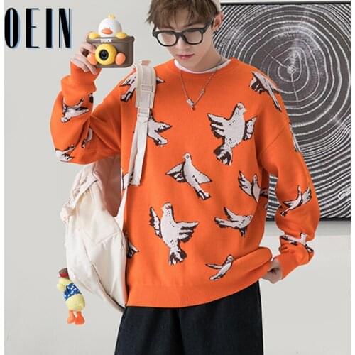 OEIN Men Harajuku Pigeon Sweaters 2021 Autumn Pullover Mens Casual Fashion Sweater Winter Women Vintage Clothes Couple Wear Tops