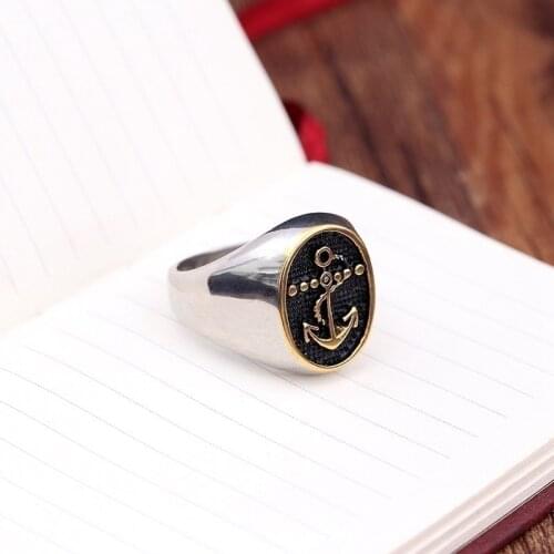 New Retro Black Viking Anchor Pattern Ring Mens Ring Fashion Metal Ring Viking Jewelry Accessories Party Gift