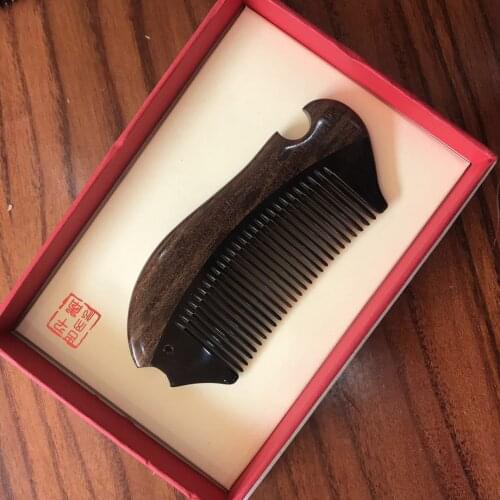 Natural Ebony Ox Horn Comb Inlaid Sink Expensive Treasure Fish Ox Horn Hairdressing Comb Customizable Lettering Graduation Souve